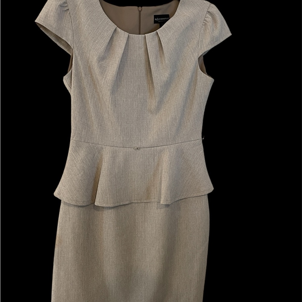 Connected Apparel Beige Cap Sleeve Peplum Dress